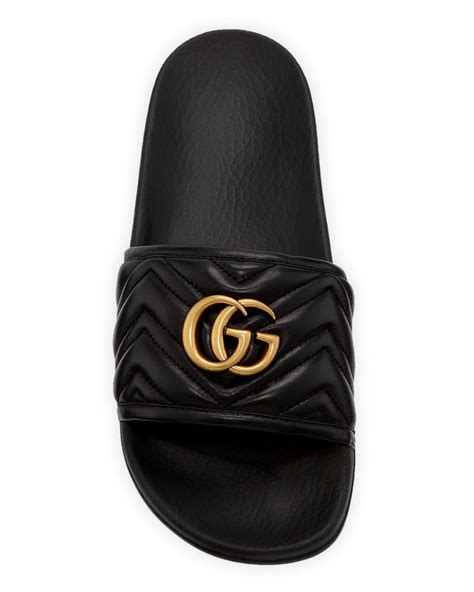 gucci grey lether slides|gucci leather slides women.